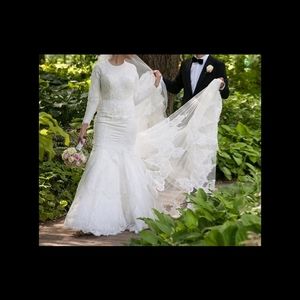 Beautiful white wedding dress with veil